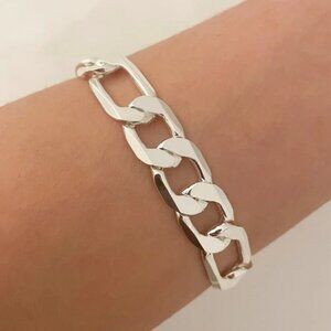 925 Sterling Silver Chunky Chain Link Bracelet Silver Figaro Bracelet 12 MM